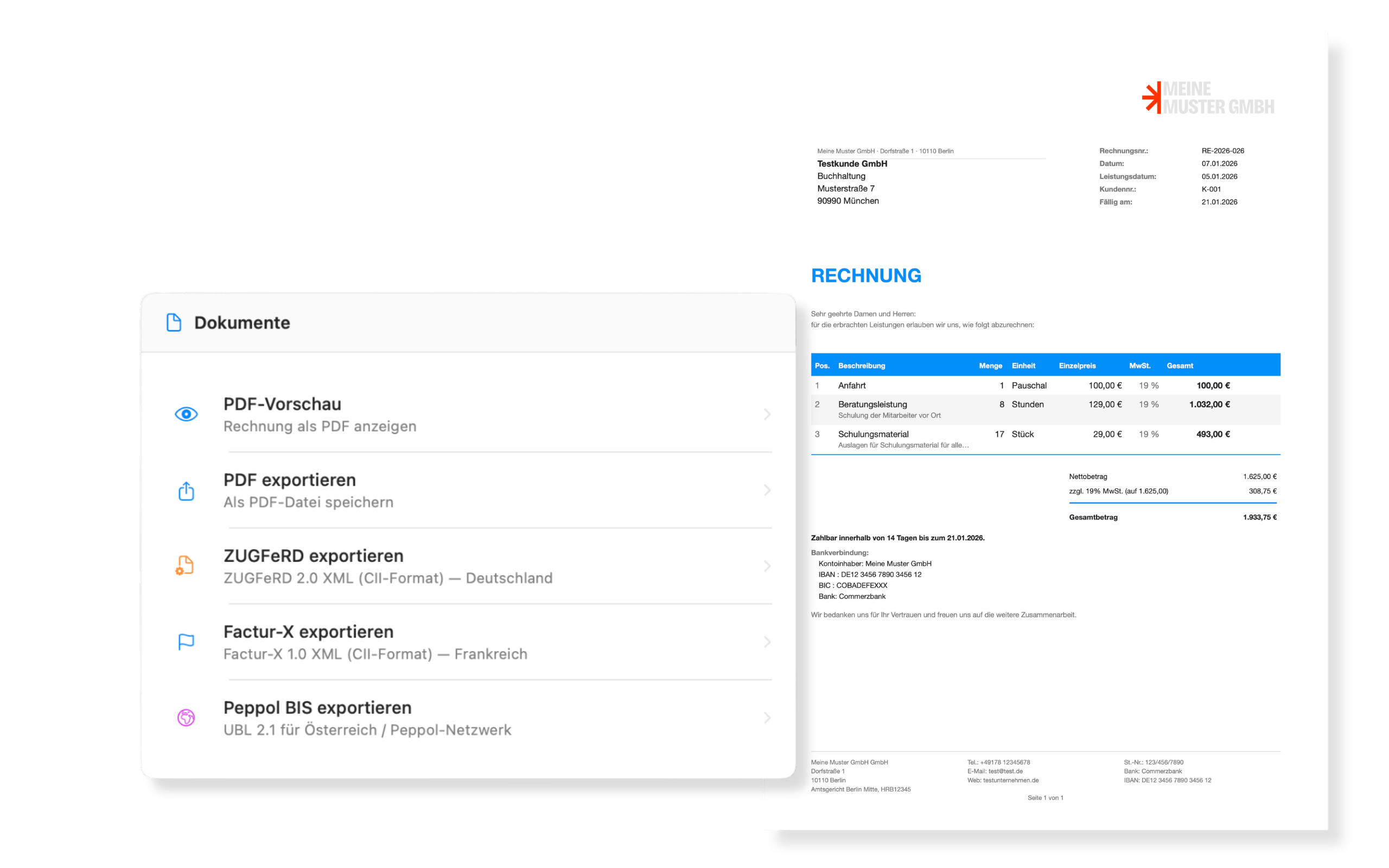 PDF & E-Rechnung Export